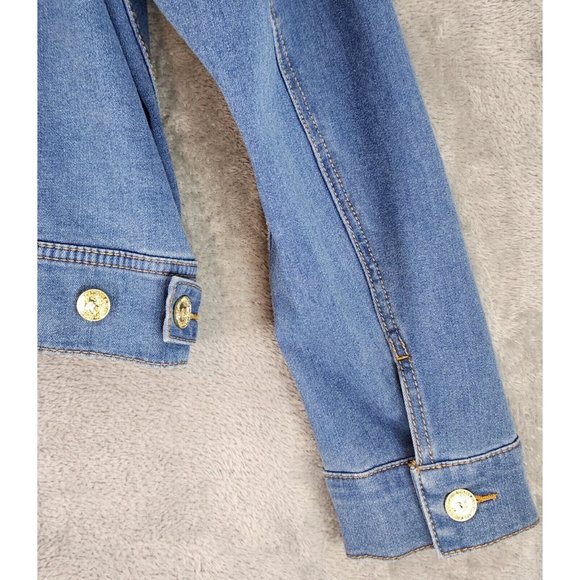 Nygard Jean Jackets Womens Large Blue Floral Embroidered Distressed Button Up - Picture 10 of 13